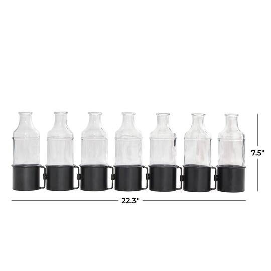 22" Black Metal Adjustable Bottle Vase with Clear Glass Bottles
